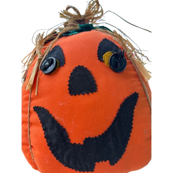 Vintage Soft Sculpture Patchwork Halloween Pumpkin 12" x 10" - Picture 2 of 5